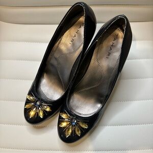 💝Tahari Women's NWOT Lina Patent Leather Jewel Heel Platform Evening Pump (6.5)